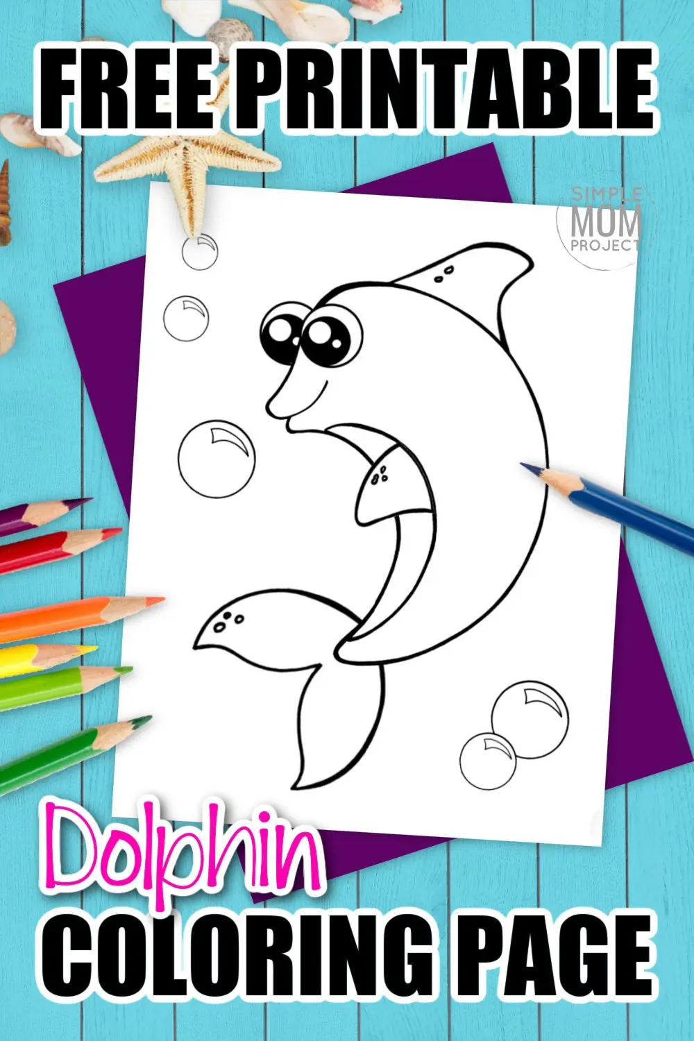 This free printable cute bottlenose baby dolphin coloring page is perfect for both kids and adults alike. Add it to your ocean animal coloring book. The cartoon dolphin worksheet is perfect for kids who love Barbie or just splashing in the water. Use the dolphin coloring sheet to teach the letter D and add it to your handwriting practice assignments. #dolphincoloringpage #oceananimalcoloringpage #SimpleMomProject