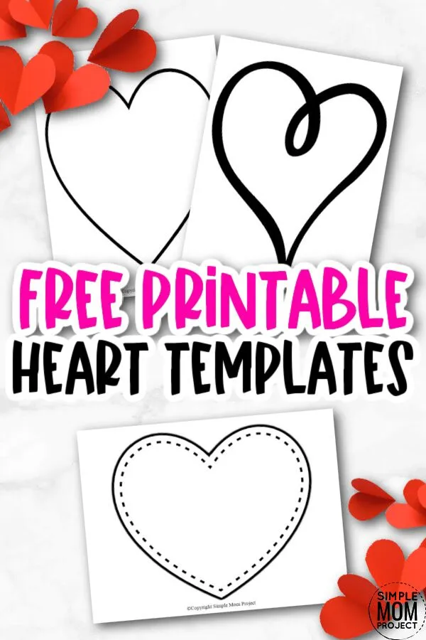 These FREE printable, full page printable heart templates are perfect for heart shape cards, DIY wedding invitations, party garland, or for use as templates for heart outline art projects. They make cute coloring pages, perfect templates for string art and quilts, and a nice background for writing projects. Get your free printable large heart template printables today!