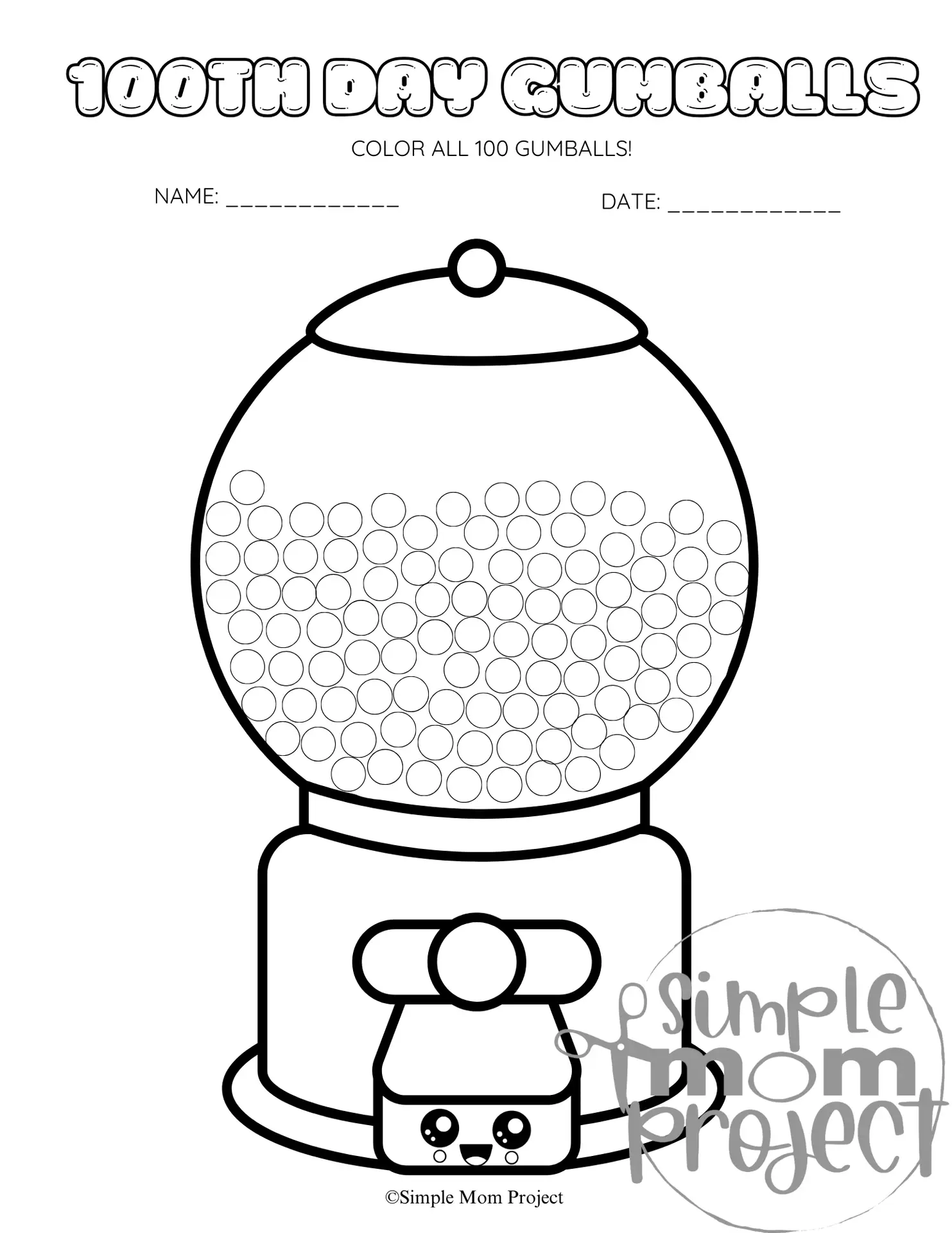 free printable 100th day gumball machine template – simple mom project