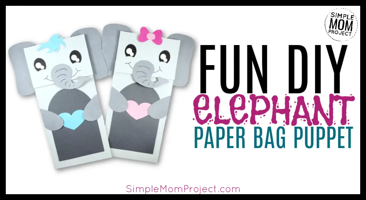 Click and print this FREE template to make a simple paper bag elephant craft puppet. It is such a fun and creative way to teach the alphabet! E is for Elephant! #elephantcrafts #paperbagpuppets #diypuppets #puppets #paperbagcrafts