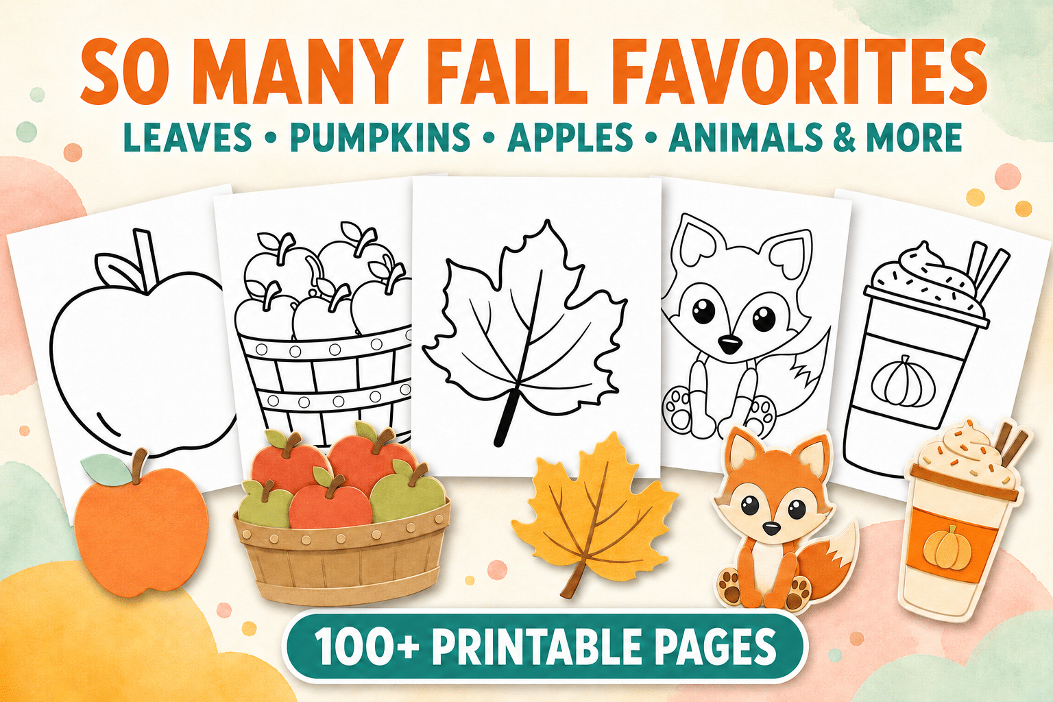 Fall printable bundle with leaves, pumpkins, apples, animals and more than 100 activity pages
