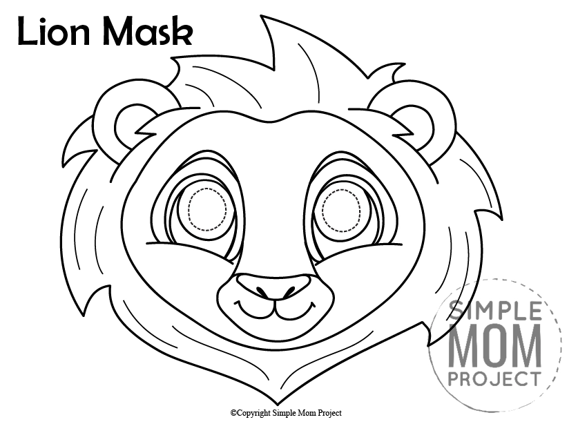 Lion Printable Mask Animal Masks for Kids Party Printable Coloring Page  Digital Download Kids Craft Printable 