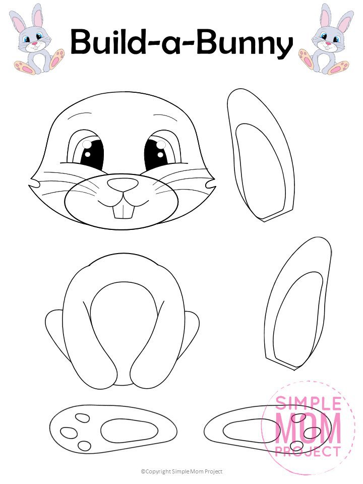 Easy Bunny Rabbit Free Printable Template craft for kids, toddlers and preschoolers