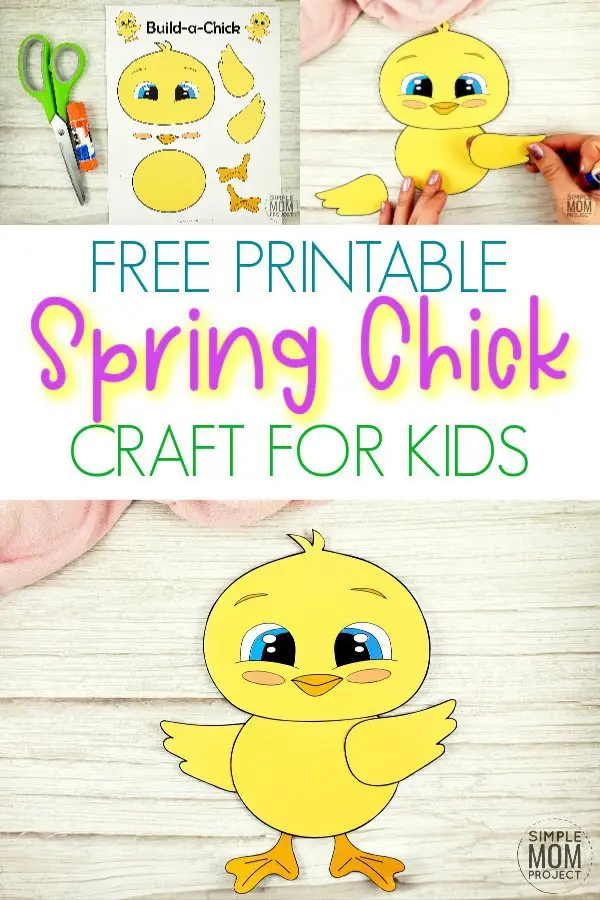 Looking for an easy baby chick craft idea to do with your kids this spring? Use our free printable farm chick template to build your own spring chick craft! This cute DIY spring craft is perfect for family worship, kindergarten, preschool and first grade class! #ChickCrafts #SpringChick #SimpleMomProject