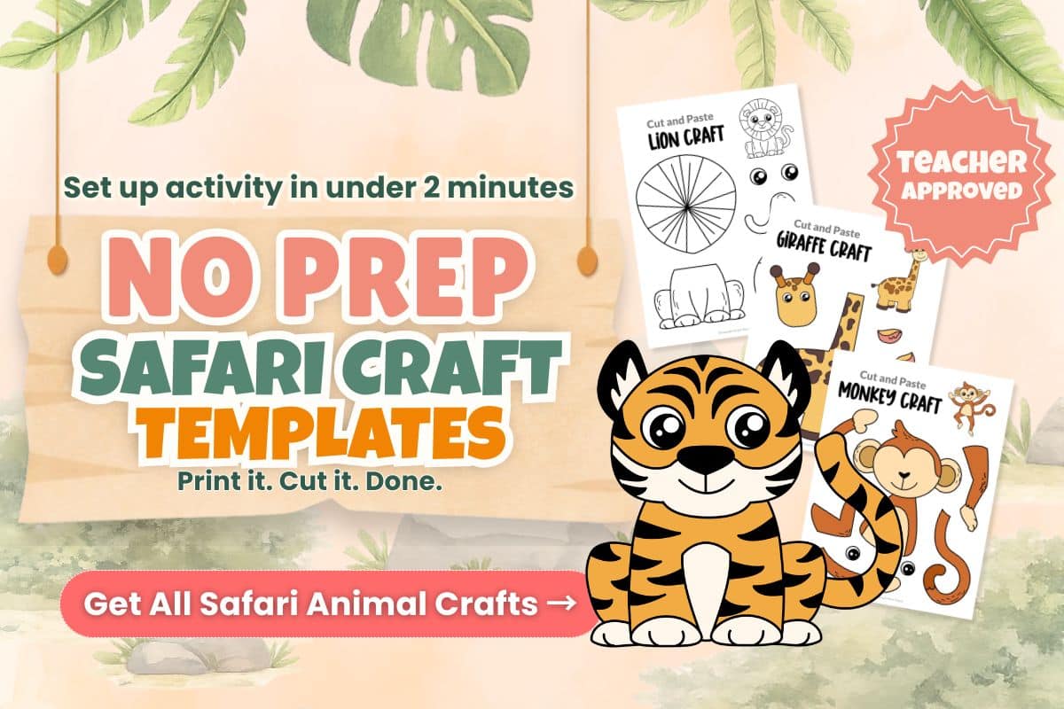 printable zoo animal crafts for kids tiger lion elephant safari bundle activities preschool kindergarten