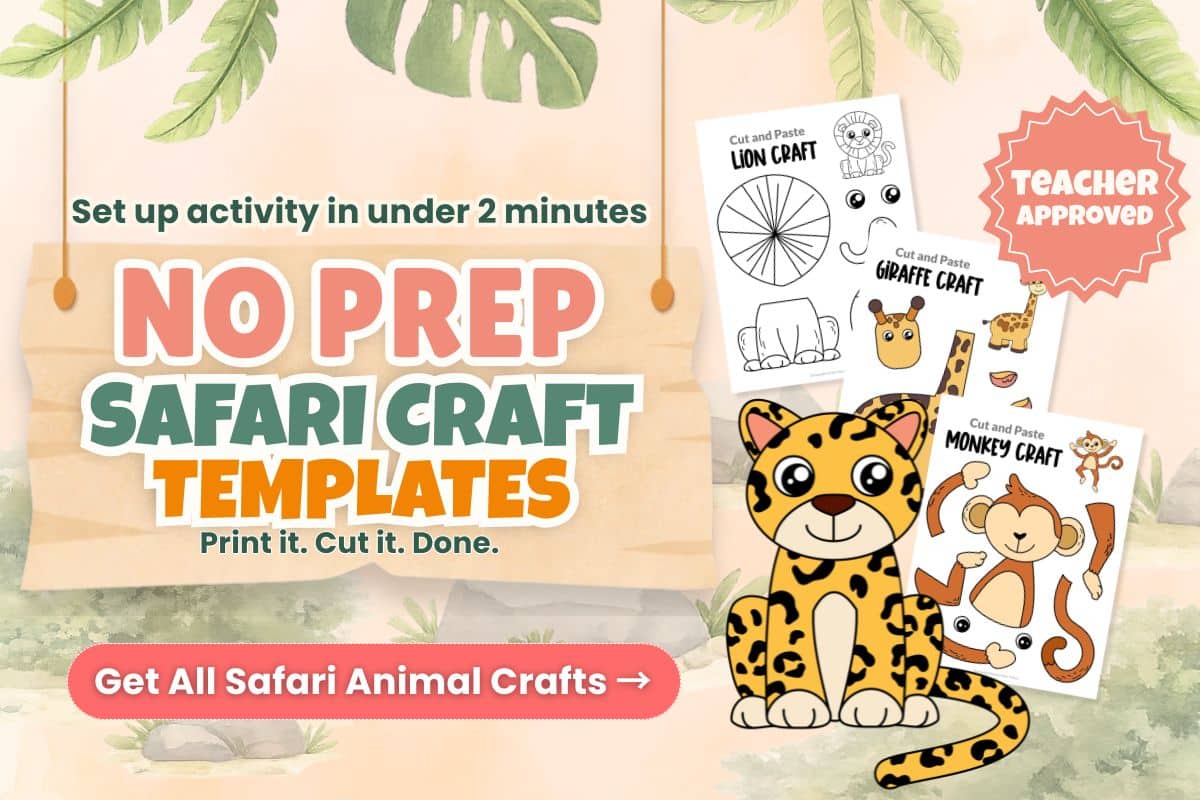 printable jungle animal crafts for kids leopard monkey tiger cut and paste bundle preschool kindergarten homeschool activities