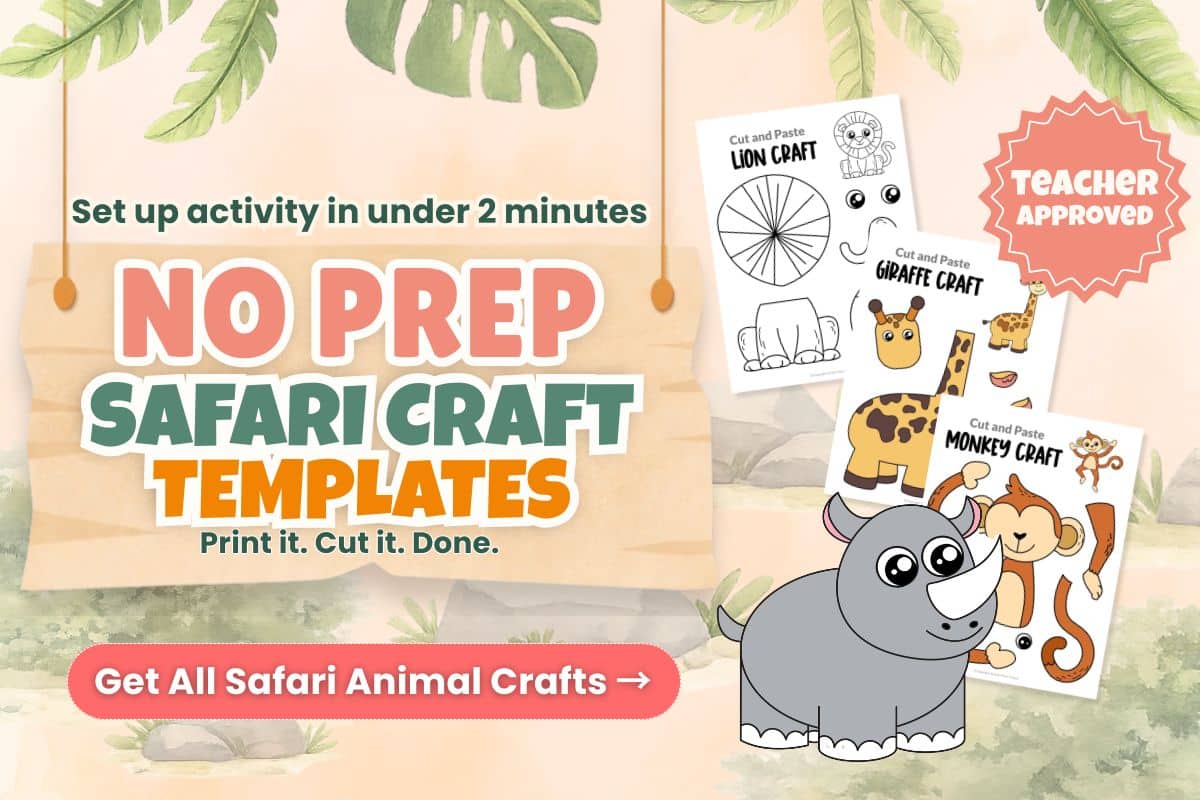printable safari animal crafts for kids rhino lion giraffe bundle preschool kindergarten
