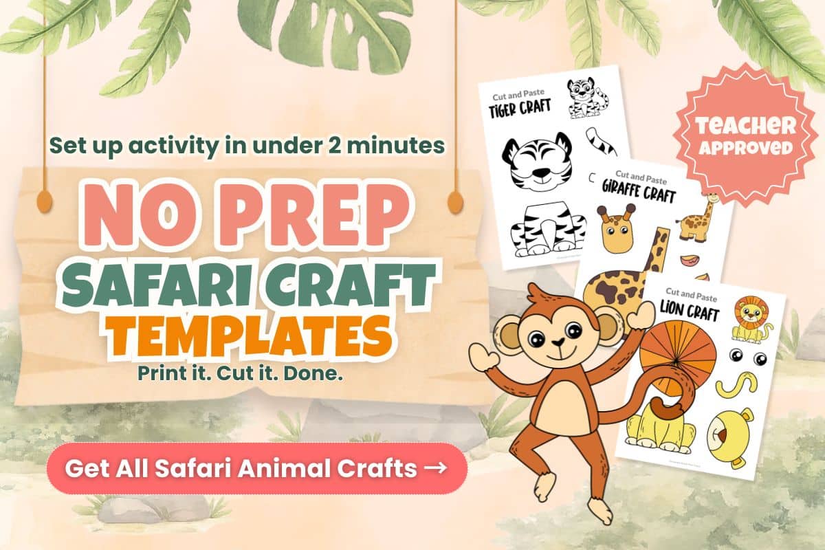 printable jungle animal crafts for kids monkey lion tiger safari bundle activities preschool kindergarten