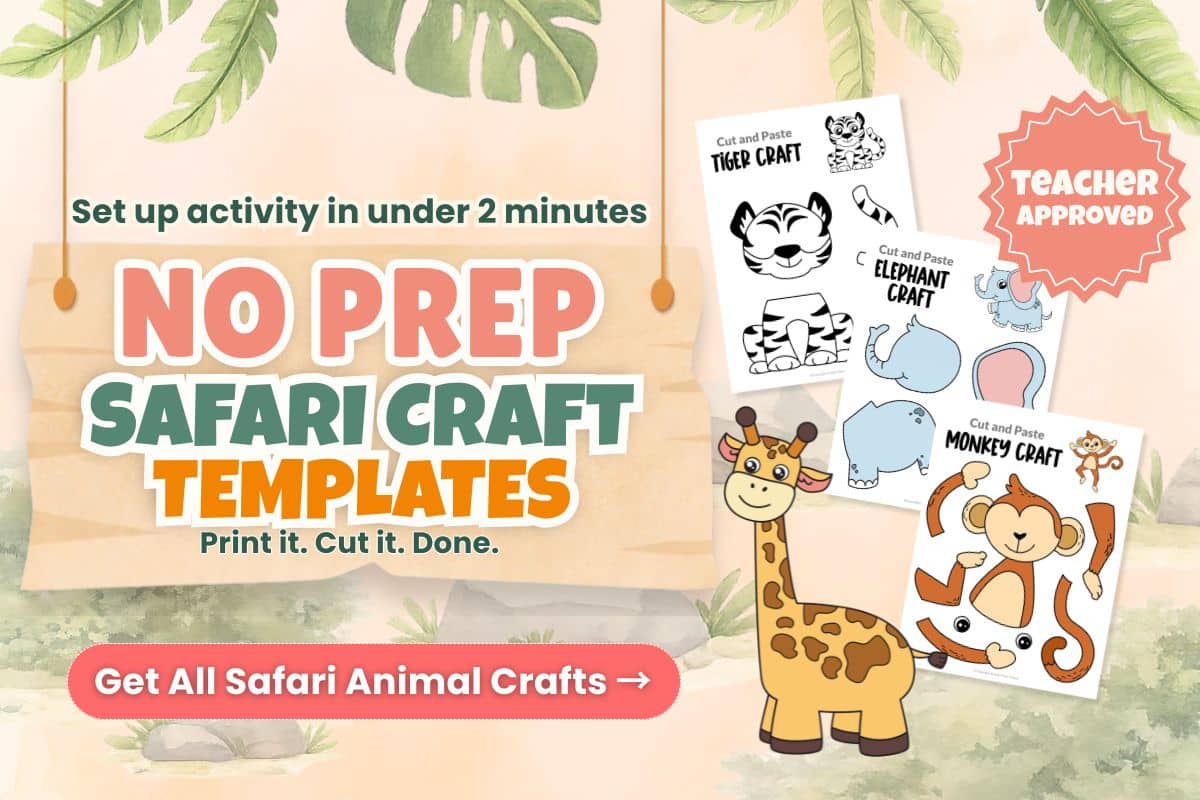 printable safari animal crafts for kids giraffe zebra elephant lion cut and paste bundle preschool kindergarten homeschool activities