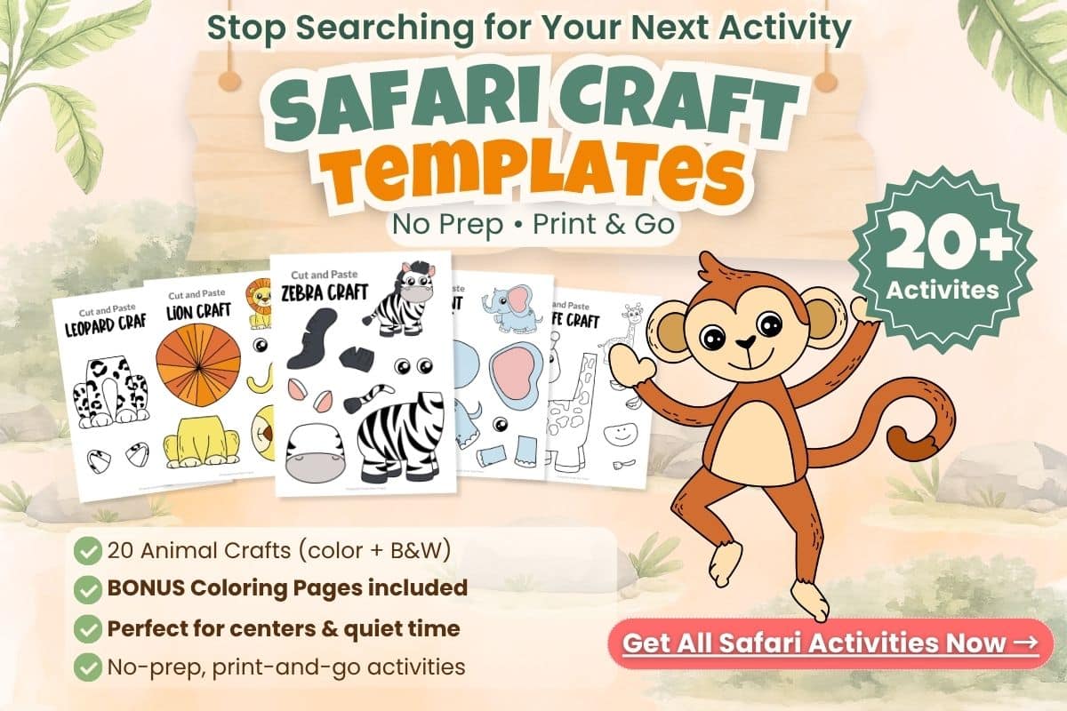 easy monkey craft for kids printable jungle animal activity fine motor skills preschool kindergarten
