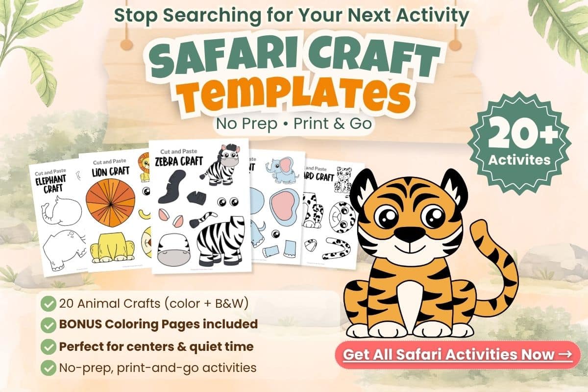 easy tiger craft for kids printable zoo animal activity fine motor skills preschool kindergarten