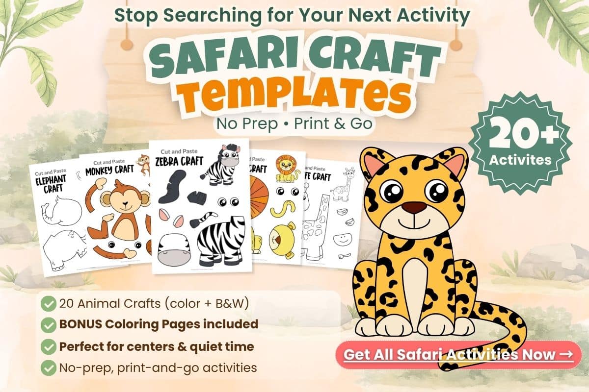 easy leopard craft for kids free printable cut and paste jungle animal activity for fine motor skills preschool kindergarten classroom use