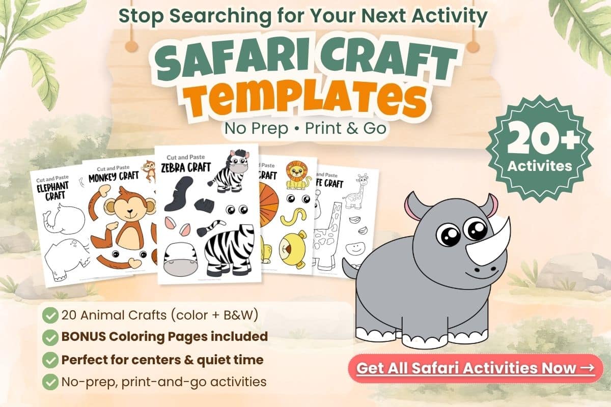 easy rhino craft for kids printable safari animal activity fine motor skills preschool kindergarten