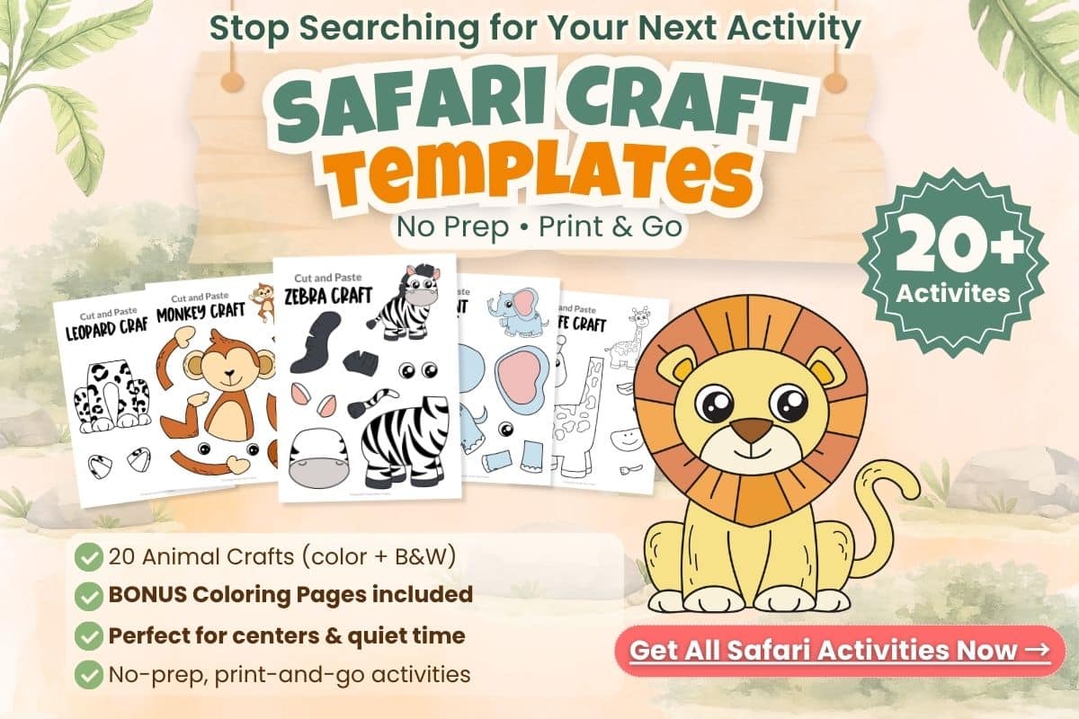 no prep lion craft activity for kids printable safari animal craft template instant download preschool kindergarten easy classroom activity