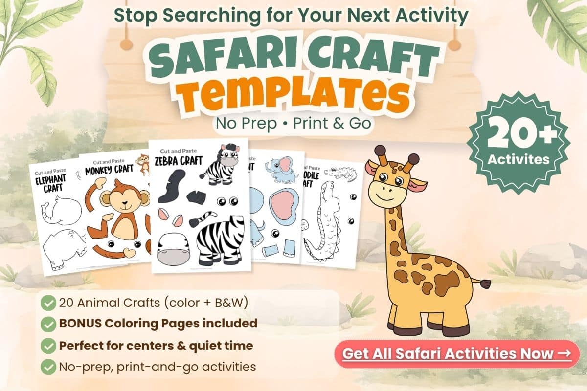 easy giraffe craft for kids free printable cut and paste safari animal activity for fine motor skills preschool kindergarten classroom use
