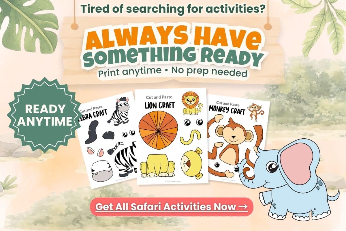 no prep elephant craft activity for kids printable safari animal craft template instant download preschool kindergarten easy activity
