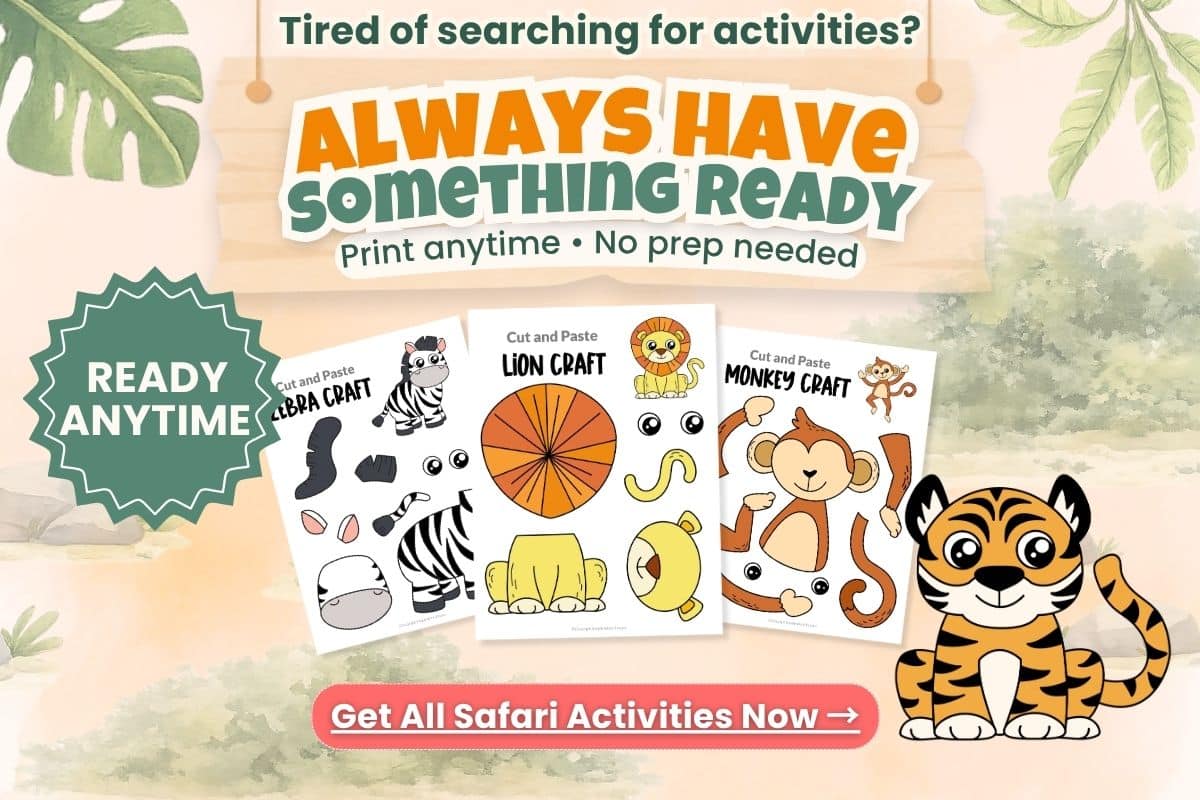 no prep tiger craft activity for kids printable zoo animal craft instant download preschool kindergarten
