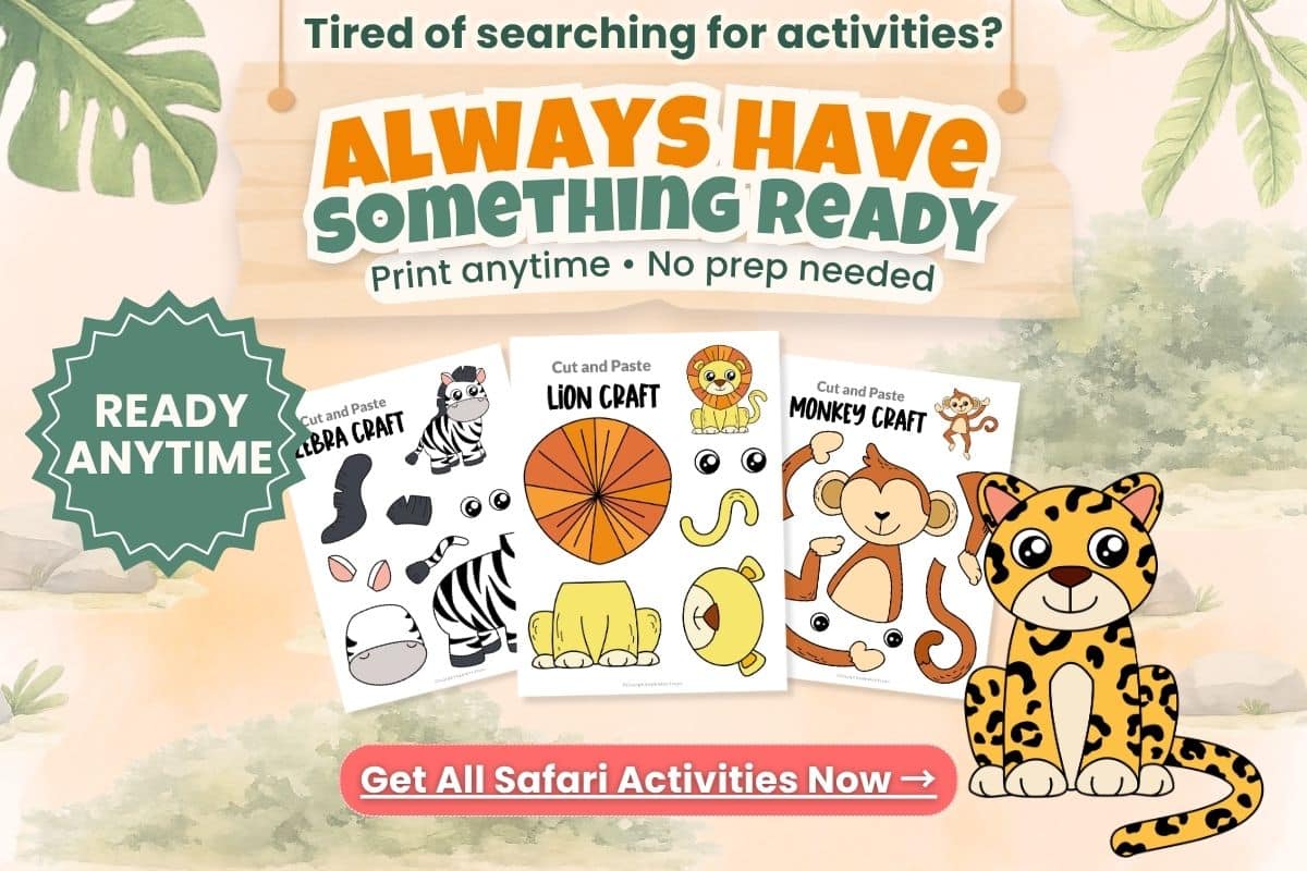 no prep leopard craft activity for kids printable jungle animal craft template instant download preschool kindergarten easy activity