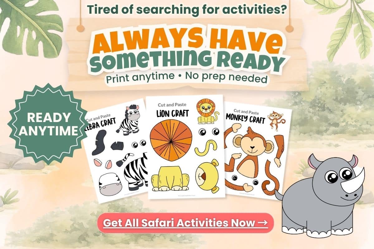 no prep rhino craft activity for kids printable safari animal craft instant download