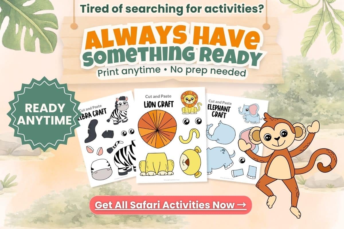 no prep monkey craft activity for kids printable jungle animal craft instant download preschool kindergarten