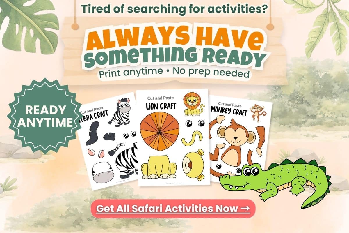 easy crocodile craft for kids free printable cut and paste jungle animal activity for fine motor skills preschool kindergarten classroom use