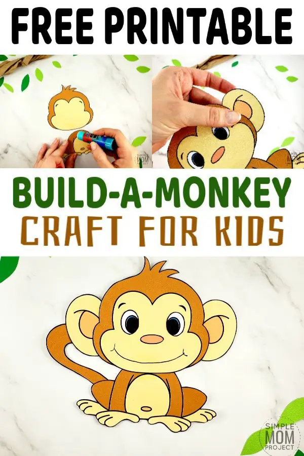 Click and print to make this super cute and easy baby monkey craft! He comes with two free printable monkey templates and is perfect for kids of all ages; including preschoolers, kindergartners and toddlers. Use him for a class project, an activity before a trip to the zoo or in your homeschool jungle unit! #monkeycrafts #papermonkeycraft #printablemonkeycraft #SimpleMomProject