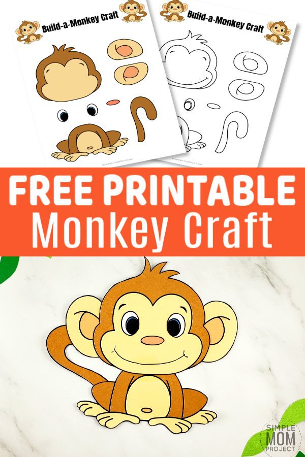 Free Printable Build a monkey craft for kids, preschoolers and toddlers