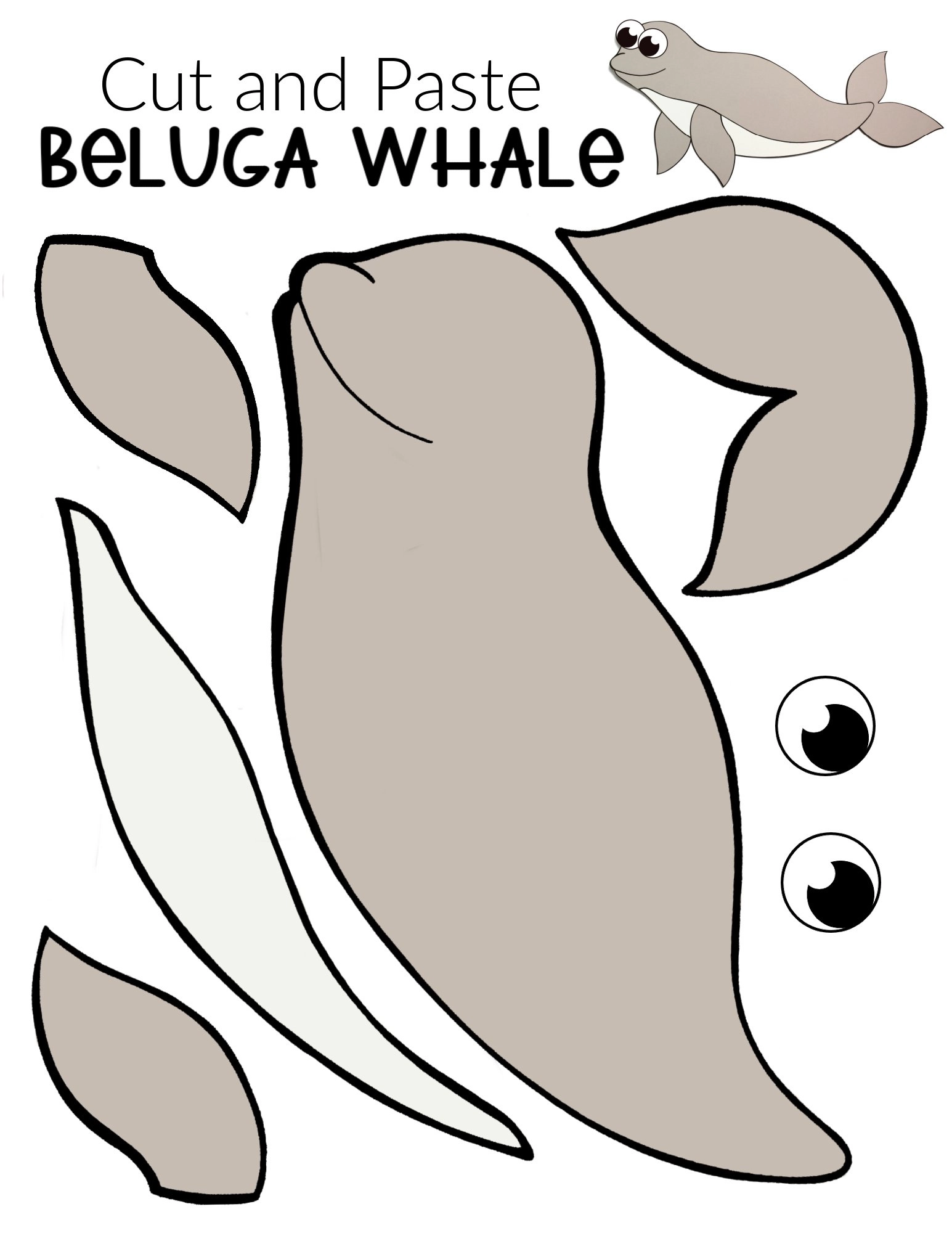 Free Printable Arctic Animal Beluga Whale Craft for Kids Preschoolers and Toddlers