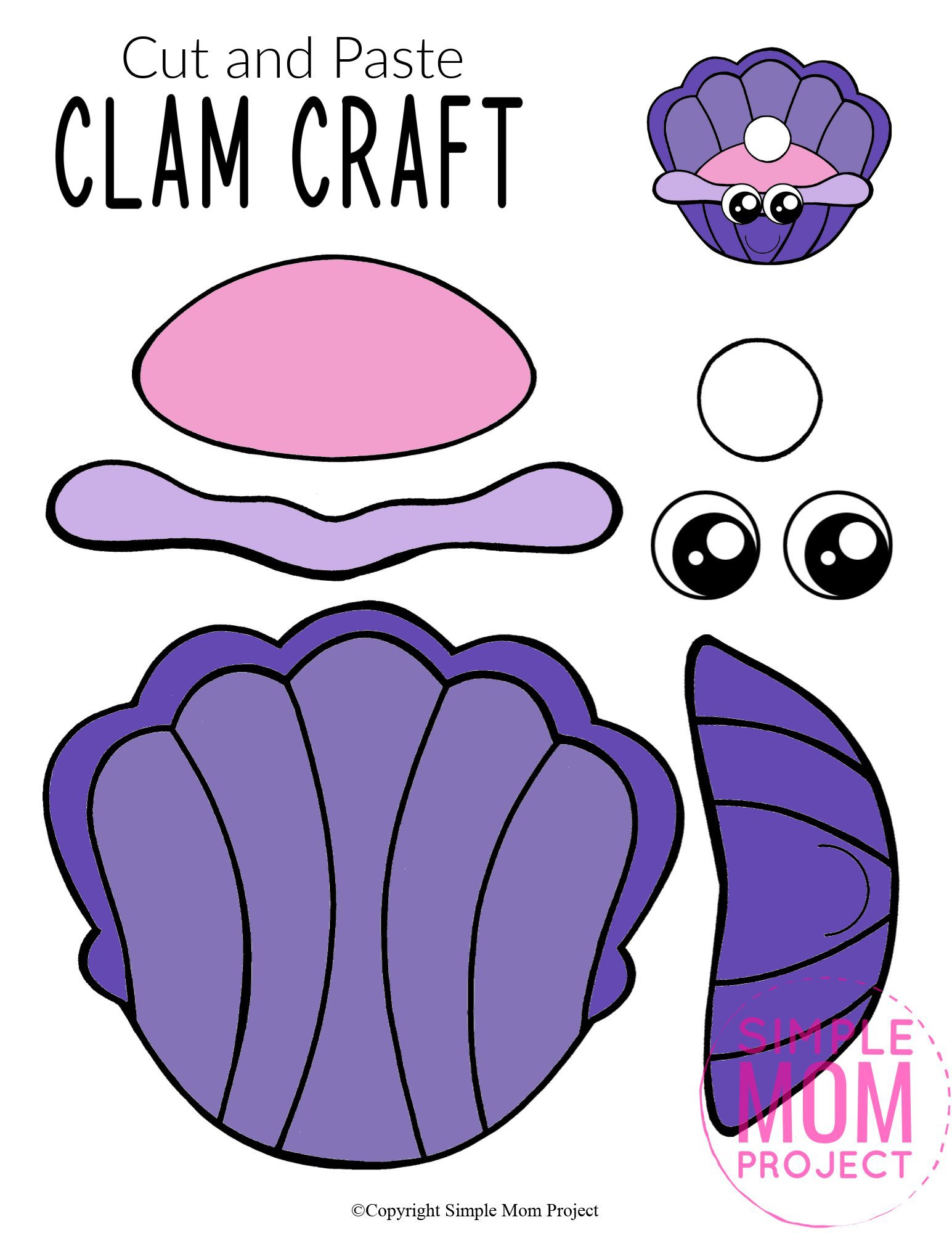 Free Printable Ocean Animal Clam Crafts for kids of all ages, including preschoolers and toddlers 1
