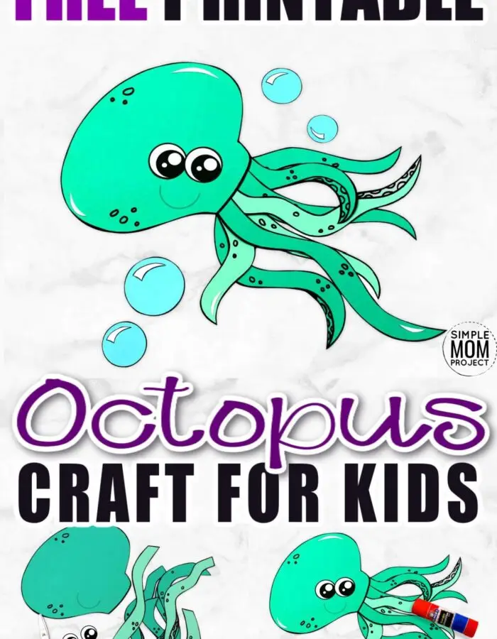 Teaching the letter O or exploring ocean animals with your preschool toddlers? Use the free printable octopus craft template to make this cute octopus friend. He makes the perfect, easy summer, under the sea art project for your kindergartner too! #octopuscraft #octopus #oceananimals #oceancrafts #oceananimalcrafts