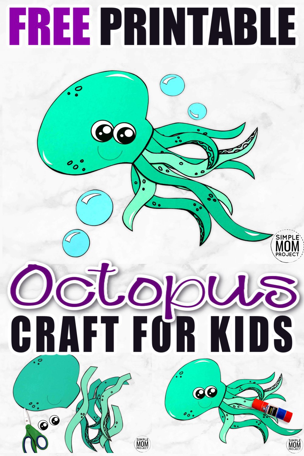 Teaching the letter O or exploring ocean animals with your preschool toddlers? Use the free printable octopus craft template to make this cute octopus friend. He makes the perfect, easy summer, under the sea art project for your kindergartner too! #octopuscraft #octopus #oceananimals #oceancrafts #oceananimalcrafts