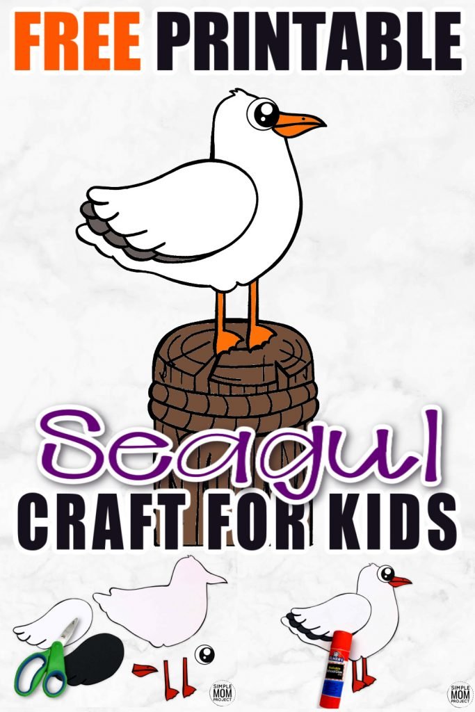 Click now to print and use the simple seagull template to make an easy seagull craft. He is the perfect summer project when teaching about birds or ocean animal friends. So grab your printable seagull and a few supplies and get started now! #SeagullCrafts #OceanAnimals #OceanAnimalCrafts