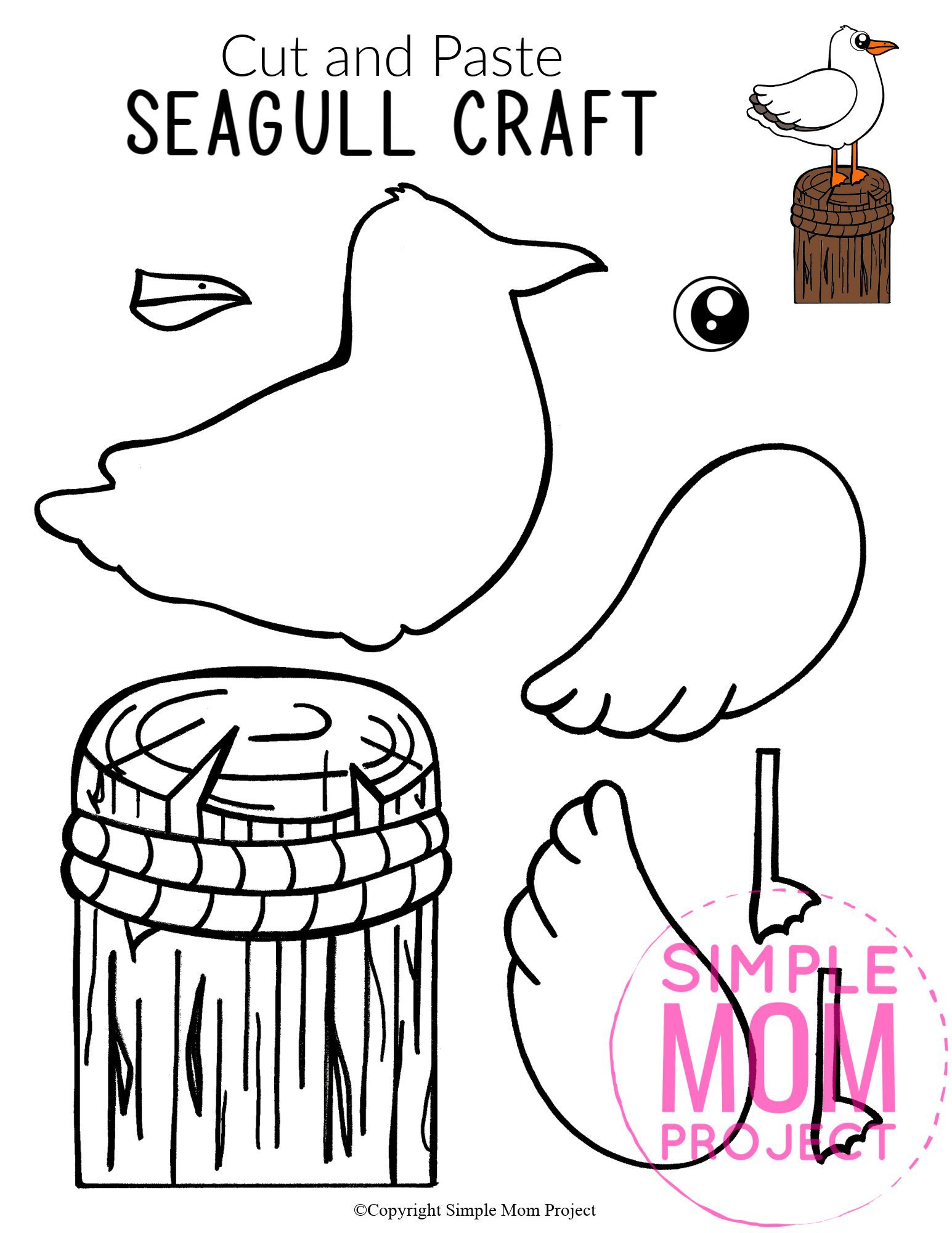 Free Printable Ocean Animal Seagull Crafts for kids of all ages, including preschoolers and toddlers