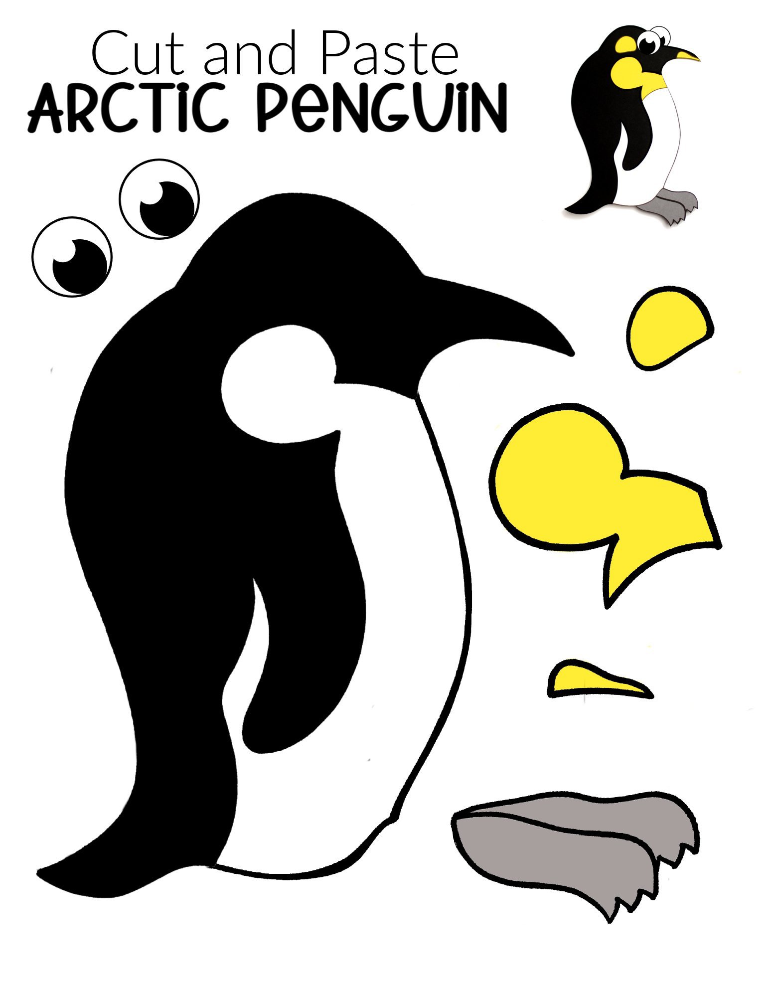 Free Printable Arctic Animal Penguin Craft for Kids Preschoolers and Toddlers 