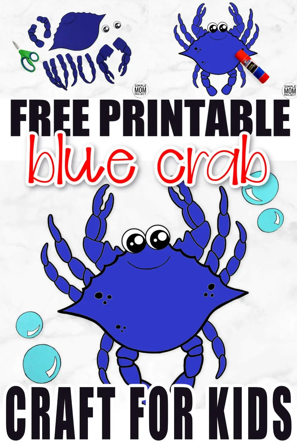 Is your preschooler, toddler, or even kindergartner trying to learn the letter C? Use our free printable crab template to make this easy beach theme friend! This crab craft is so much fun to make and you don't even need a paper plate to make this crab craft! #crab #crabcraft #bluecrabcraft #oceananimal #oceananimalcraft #SimpleMomProject