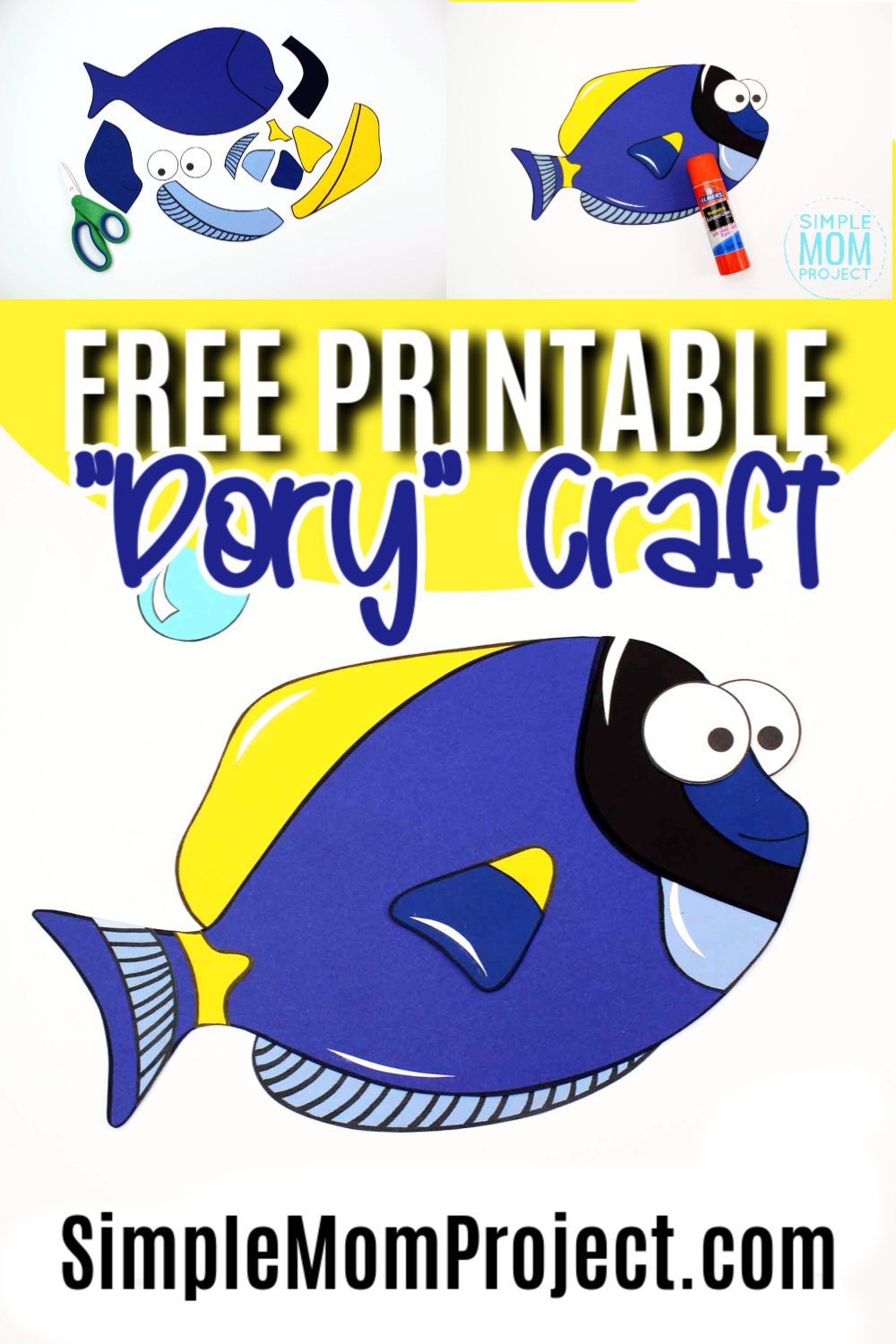 Do you love the movie Finding Nemo? What about Finding Dory? Then you are going to love this paper blue tang fish art project! With a free printable blue tang template, your ocean themed, aquarium craft can begin! She is perfect for kids of all ages including preschoolers and toddlers #bluetang #bluetangcrafts #fishcrafts #dorycrafts #findingnemocrafts #findingdorycrafts #oceananimals #oceananimalcrafts