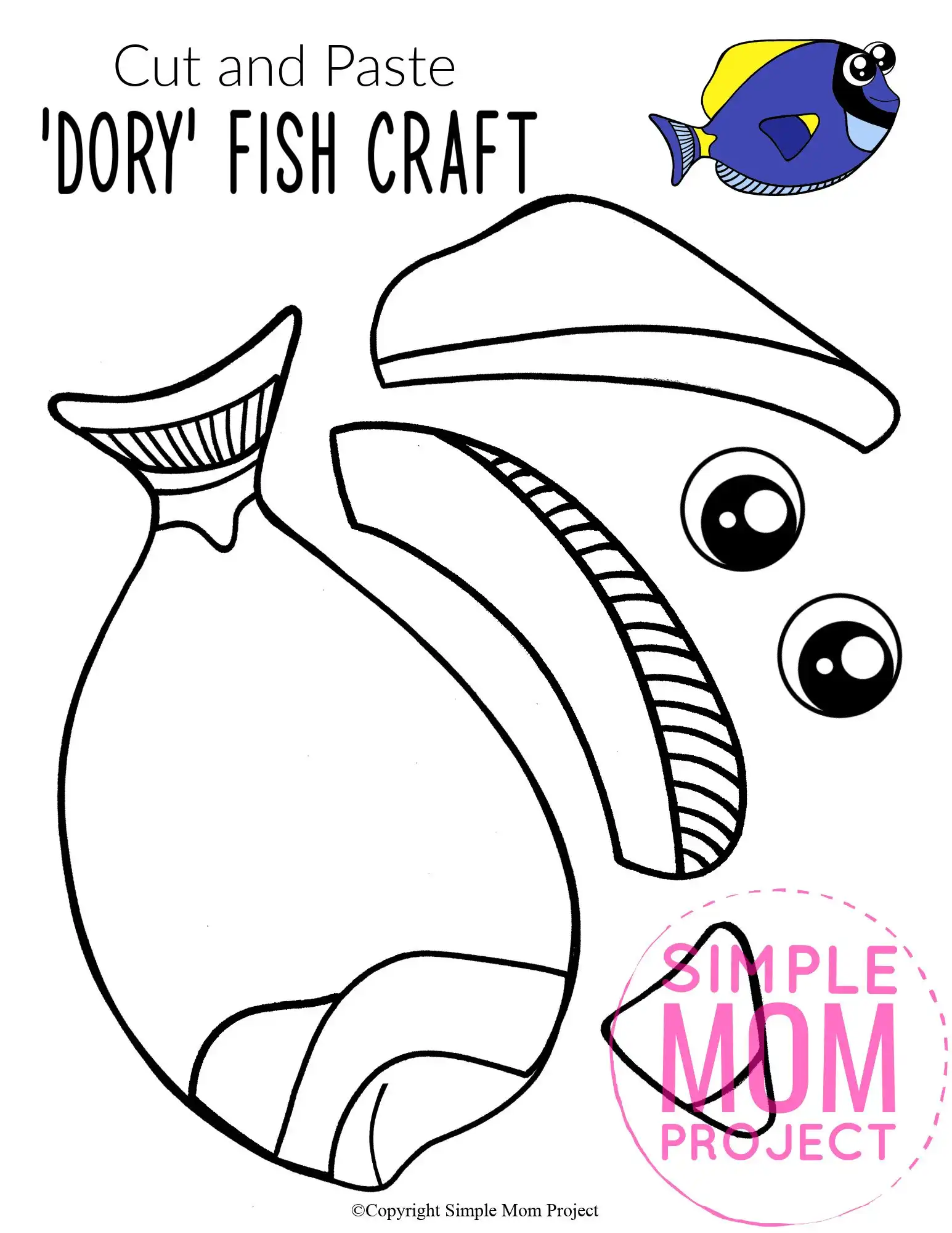 Cut and Paste Blue Tang 'Dory' Craft for Kids with Free Template