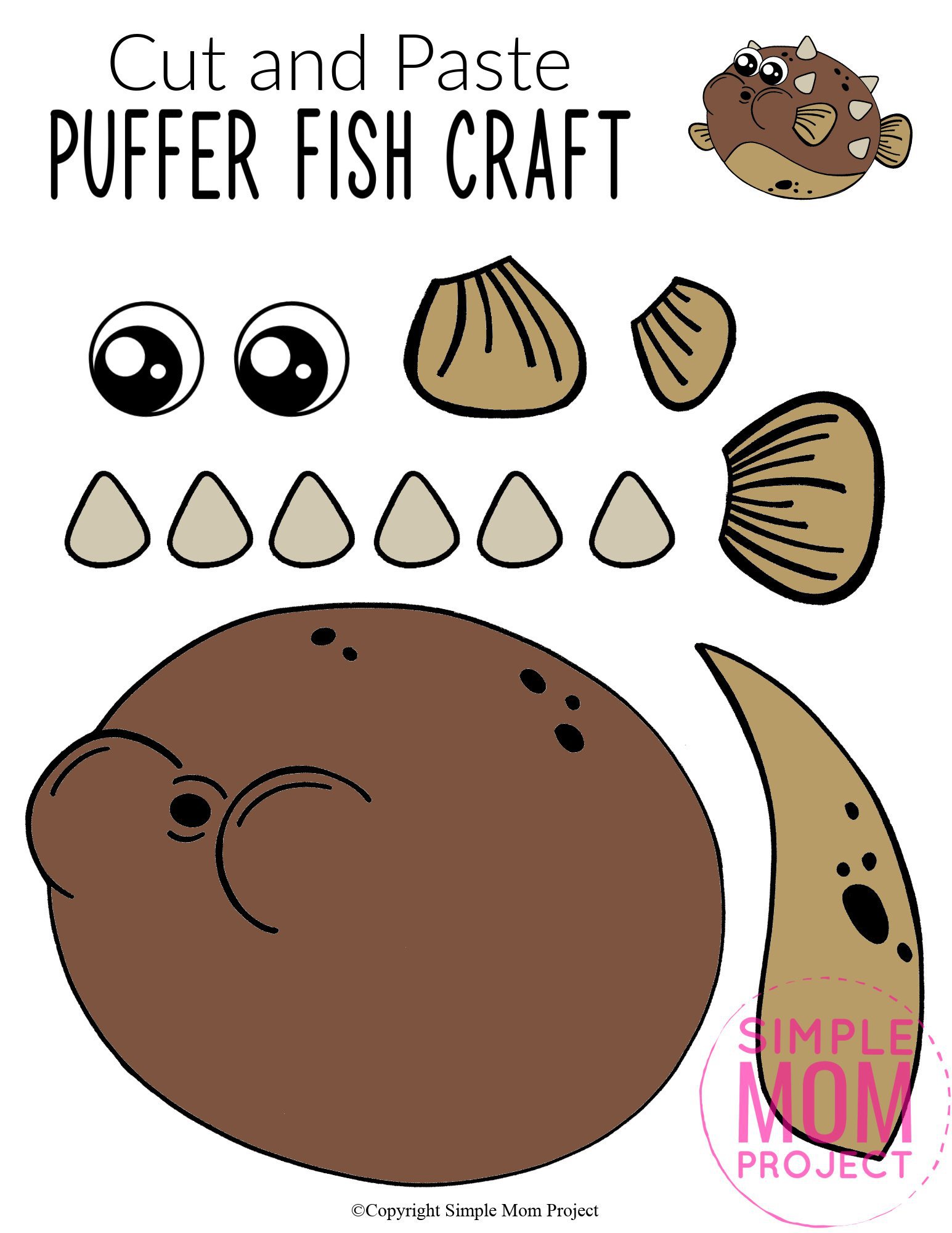 Free Printable Puffer Fish Ocean Animal Craft for Kids, preschoolers and toddlers puffer fish template