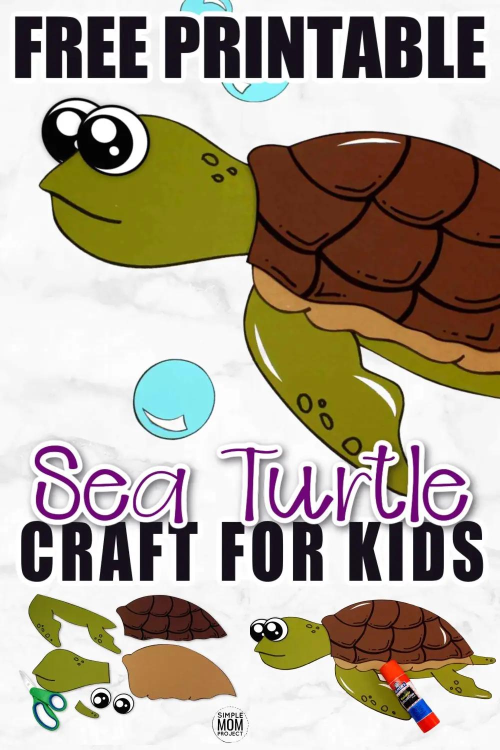 Looking for a fun sea turtle craft? You won't need a paper plate for this beach art project! Use our free printable sea turtle template to make this easy diy ocean animal craft idea! He is simple and fun for even the smallest of kids, preschoolers and toddlers! #turtle #turtlecrafts #oceananimal #oceananimalcrafts #simplemomproject