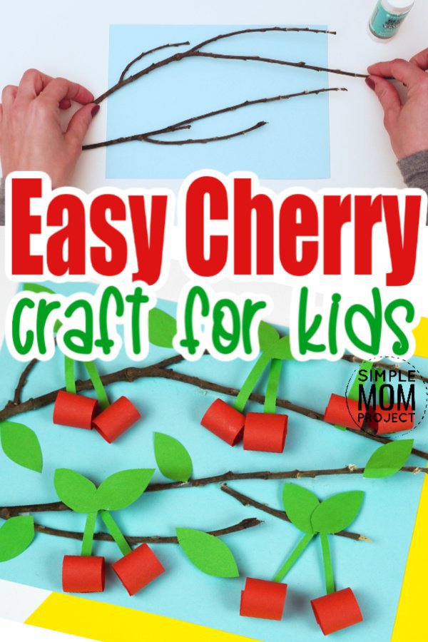 Looking for an easy spring or summer craft for kids? Click now to find the step by step tutorial for this paper fruit cherry craft idea. This adorable handmade cherry blossom craft is perfect for kids of all ages including preschoolers, toddlers and kindergartners #cherrycrafts #fruitcrafts #SimpleMomProject