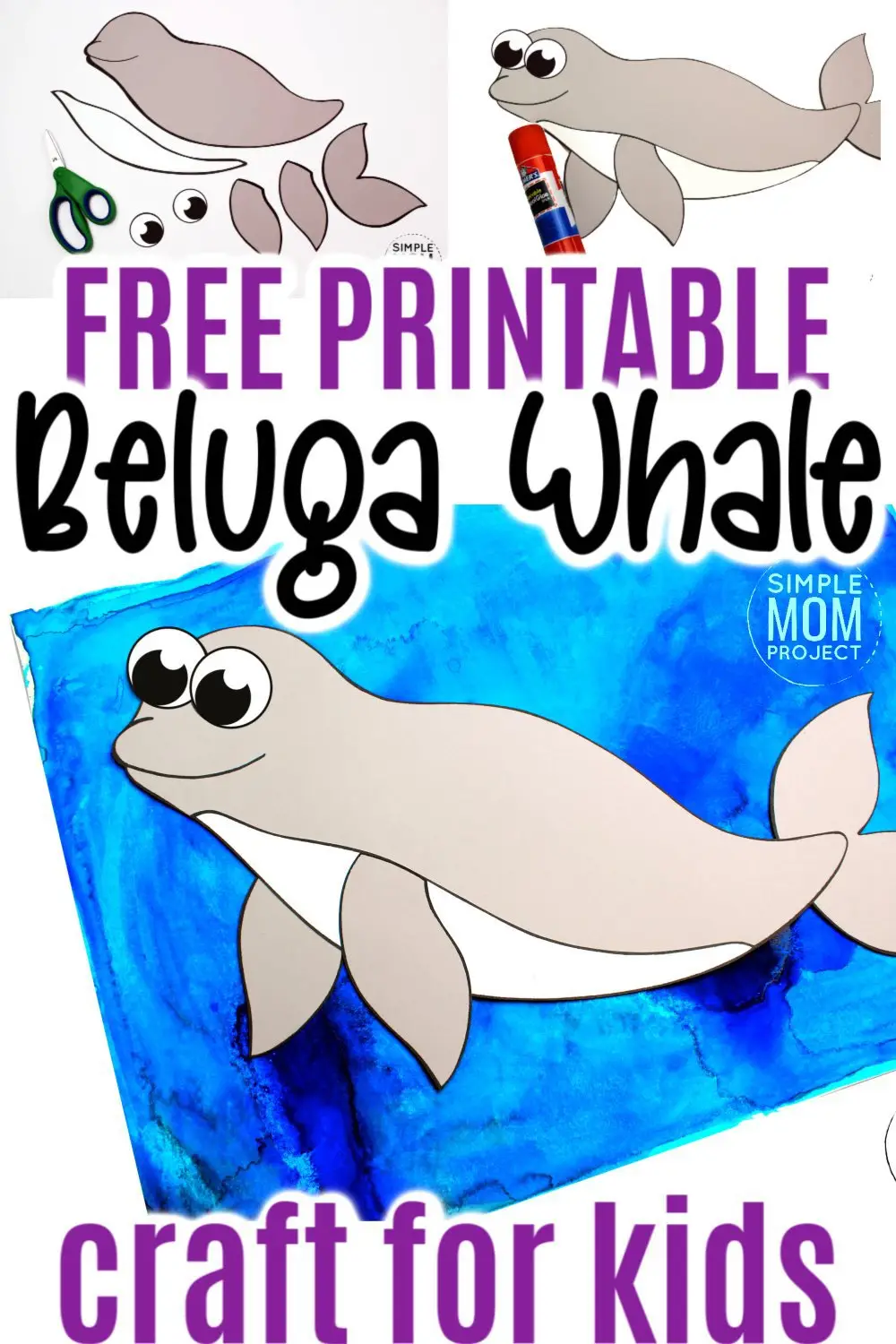 This easy beluga whale craft is fun for kids of all ages including preschoolers and kindergartners! He is the perfect whale for preschoolers, toddlers and kindergartners #belugawhalecrafts #whalecrafts #oceananimals #arcticanimalcrafts #SimpleMomProject