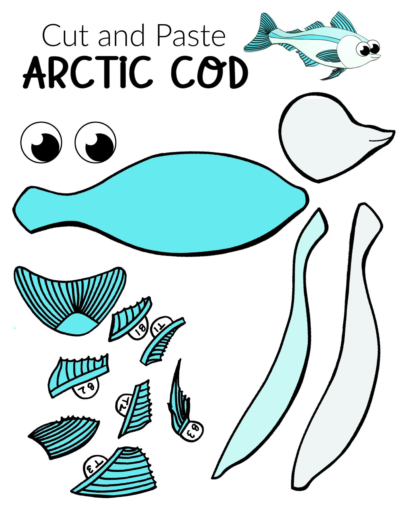 Free Printable Arctic Animal Cod Fish Craft for Kids Preschoolers and Toddlers