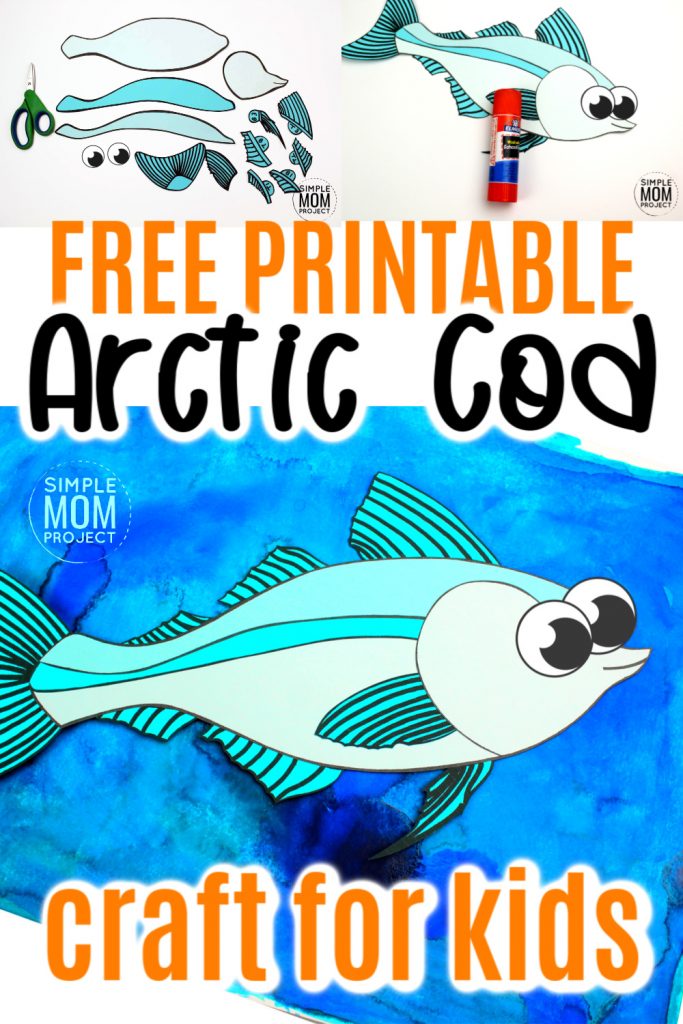 Fish crafts are not only great for summer but great for winter too! How cool is this arctic cod fish craft? Use the free printable arctic cod fish template to make this easy underwater ocean animal. He is perfect for kids of all ages including preschool, kindergartner, toddler #fishcraft #arcticanimal #arcticcodcraft #oceananimals #SimpleMomProject