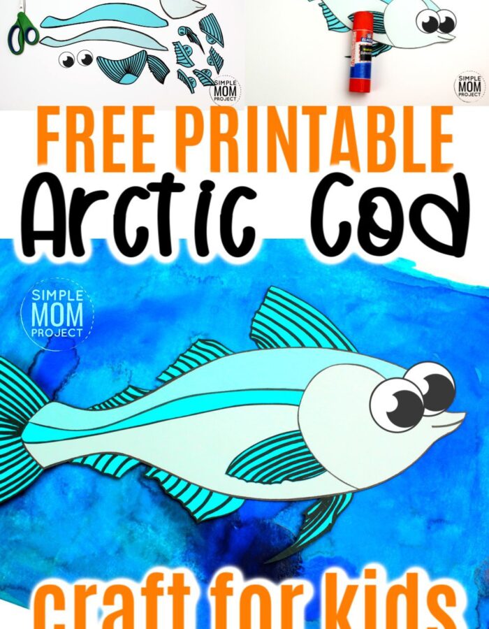 Fish crafts are not only great for summer but great for winter too! How cool is this arctic cod fish craft? Use the free printable arctic cod fish template to make this easy underwater ocean animal. He is perfect for kids of all ages including preschool, kindergartner, toddler #fishcraft #arcticanimal #arcticcodcraft #oceananimals #SimpleMomProject