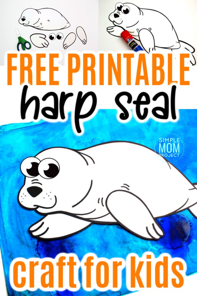 Looking for a step-by-step harp seal craft? Use the free printable seal template and either cut and paste or turn this arctic animal harp seal into a fun coloring activity! #harpseal #arcticanimal #arcticanimalcrafts #SimpleMomProject