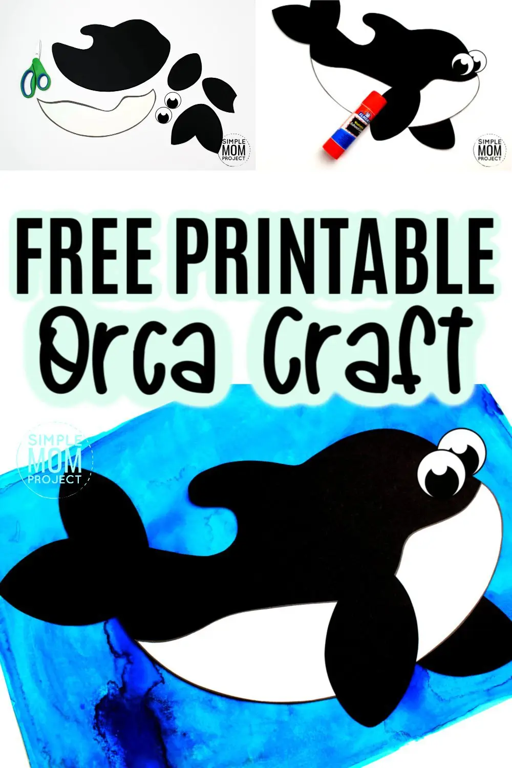 Are you looking for an easy paper art project your preschooler, toddler or kindergartner can do this summer? Use our free printable orca template to make this arctic whale! This fun orca craft is great for letter recognition or an adorable gift. Your kids will have a killer time making him! #orca #orcacrafts #arcticcrafts #arcticanimalcrafts #SimpleMomProject