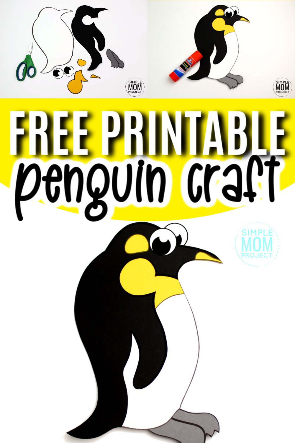 Click and get this free printable penguin template to make this fun penguin craft. This penguin craft is a great way to teach the letter P to your toddler, preschooler or kindergartner. So grab your construction paper and this penguin template and get started on this easy winter penguin craft! #penguincrafts #penguin #arcticanimal #arcticanimalcrafts #SimpleMomProject