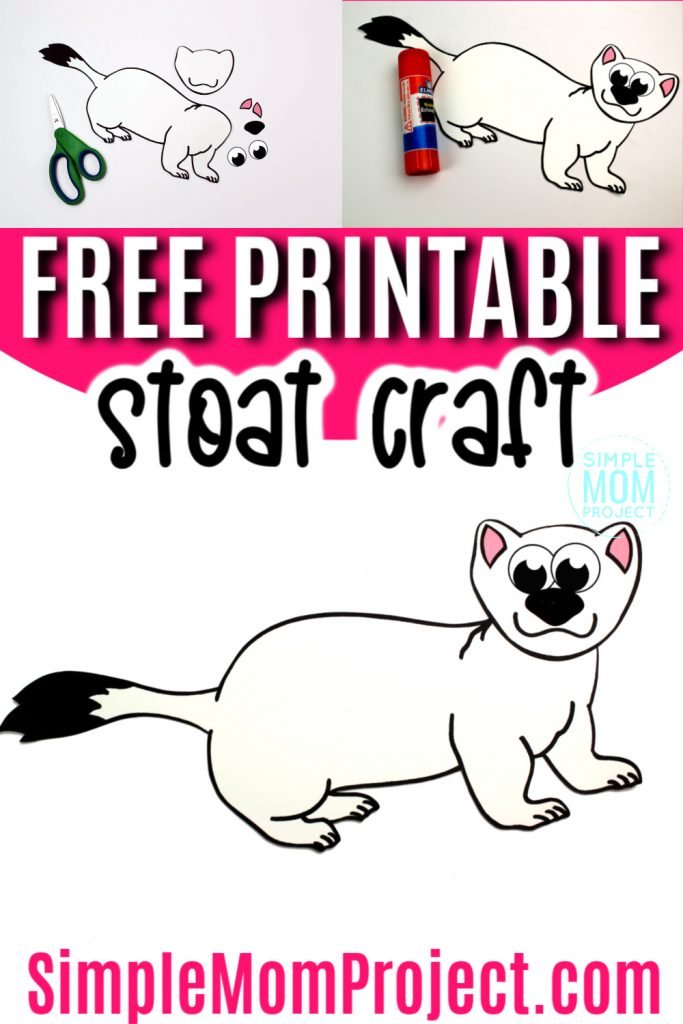 Looking for a step-by-step stoat craft? Use the free printable stoat template and either cut and paste or turn this arctic animal stoat into a fun coloring activity! #stoatcrafts #arcticanimals #arcticanimalcrafts #SimpleMomProject