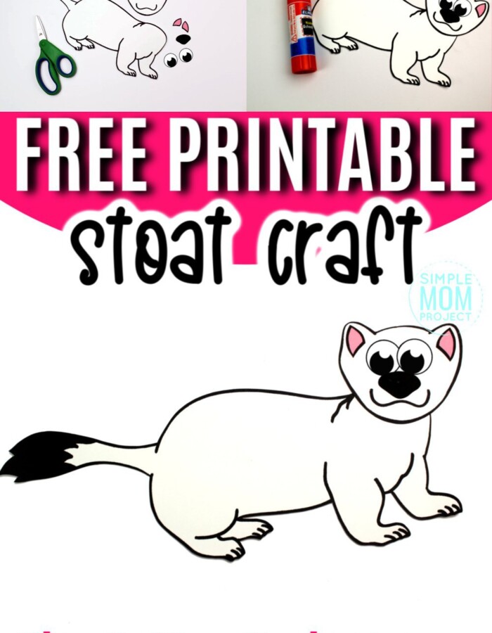 Looking for a step-by-step stoat craft? Use the free printable stoat template and either cut and paste or turn this arctic animal stoat into a fun coloring activity! #stoatcrafts #arcticanimals #arcticanimalcrafts #SimpleMomProject