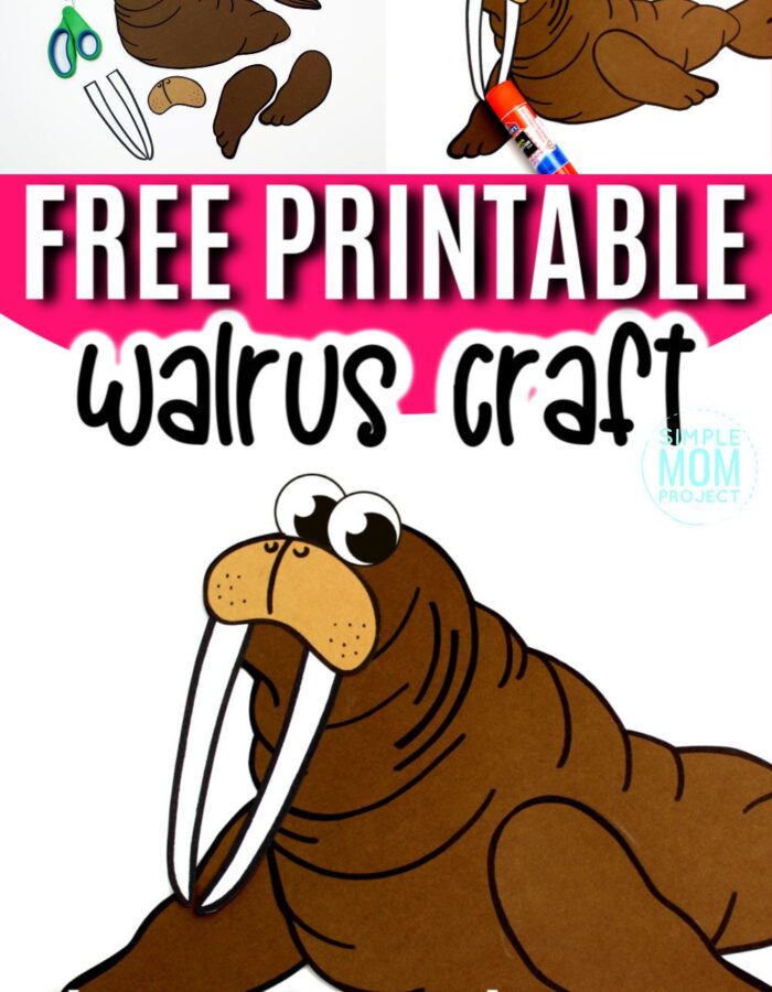 Every day moms can teach their kids the letter W with this easy printable arctic walrus craft! With a free walrus template, this walrus craft is perfect for kids of all ages including preschooler, toddlers and kindergartners #walruscraft #arcticanimals #arcticanimalcrafts #SimpleMomProject